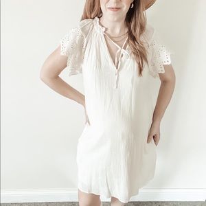 Who What Wear Cream Gauzy Dress